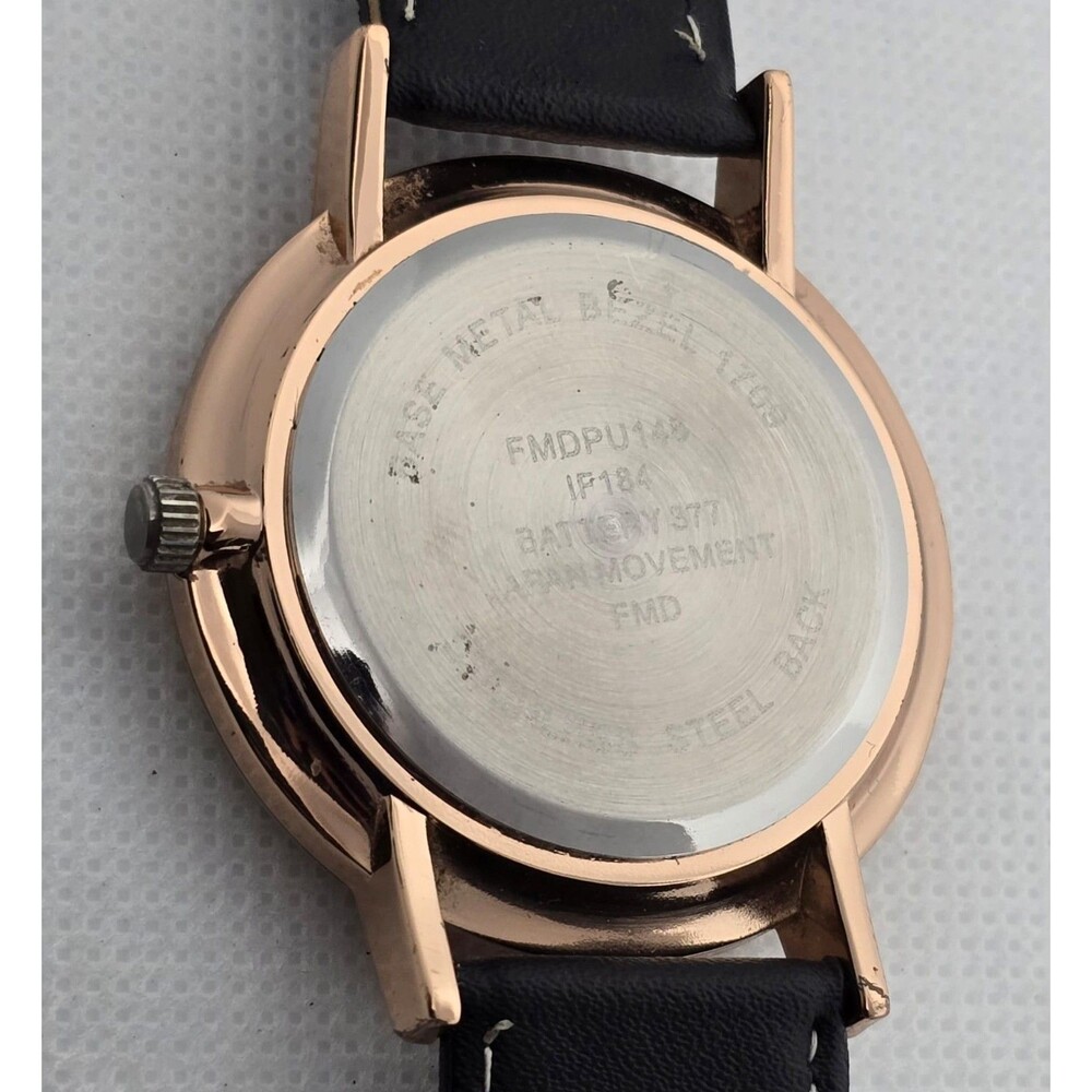 Men's Minimalistic Round White Dial Rose Gold Tone Black Leather Strap Watch 08 - Picture 8 of 8